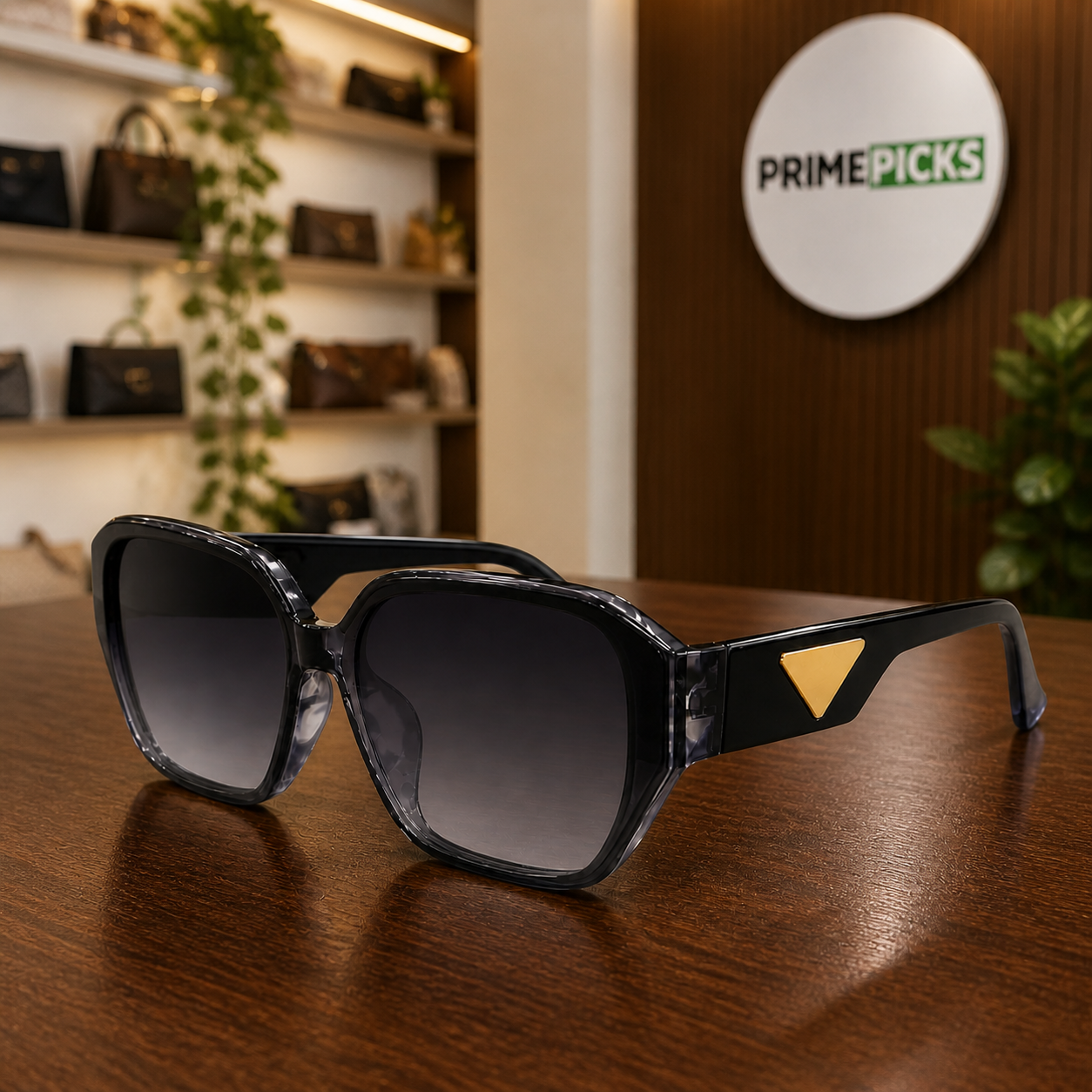 Prada smoke-black square gradient sunglasses – PrimePicks office lifestyle