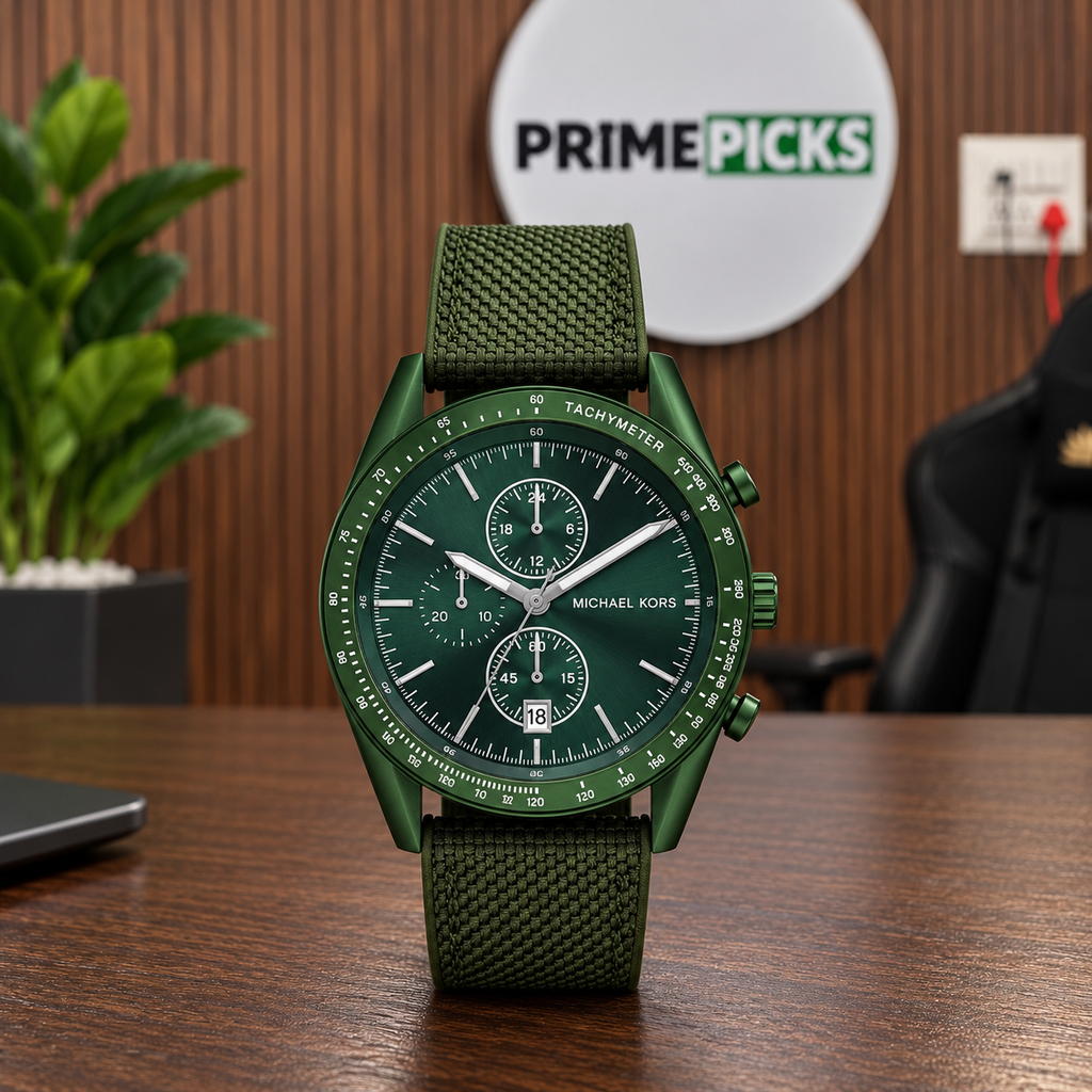 Michael Kors Accelerator MK9144 green watch in the PrimePicks office