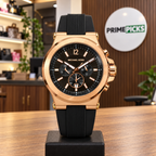 Michael Kors Dylan chronograph in rose gold and black in the PrimePicks office
