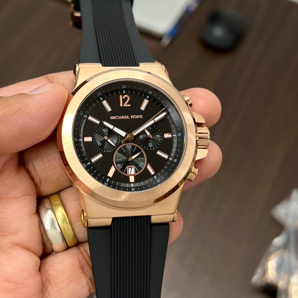 Michael Kors Dylan chronograph in rose gold and black product photograph