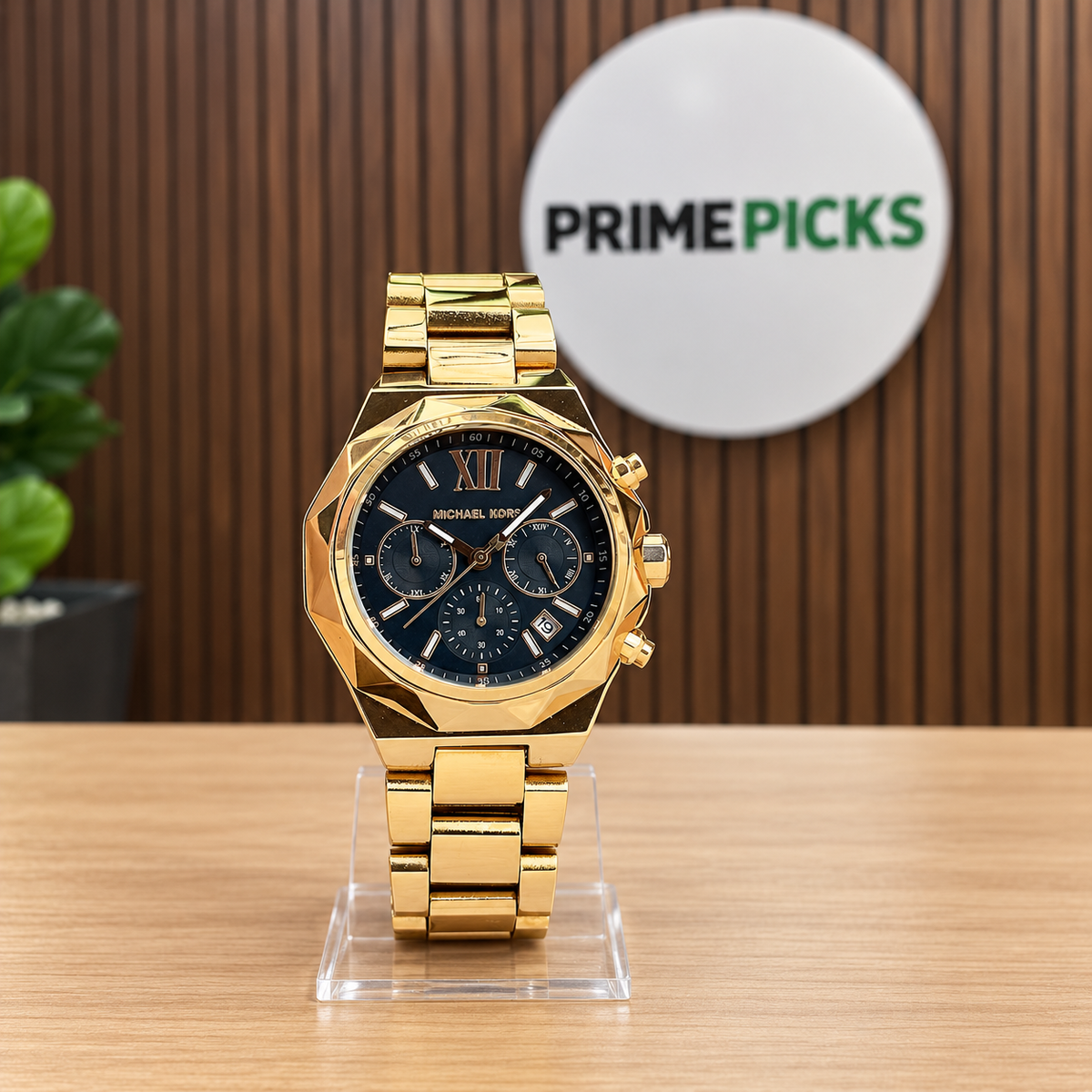 Gold-tone Michael Kors black-dial watch in PrimePicks office