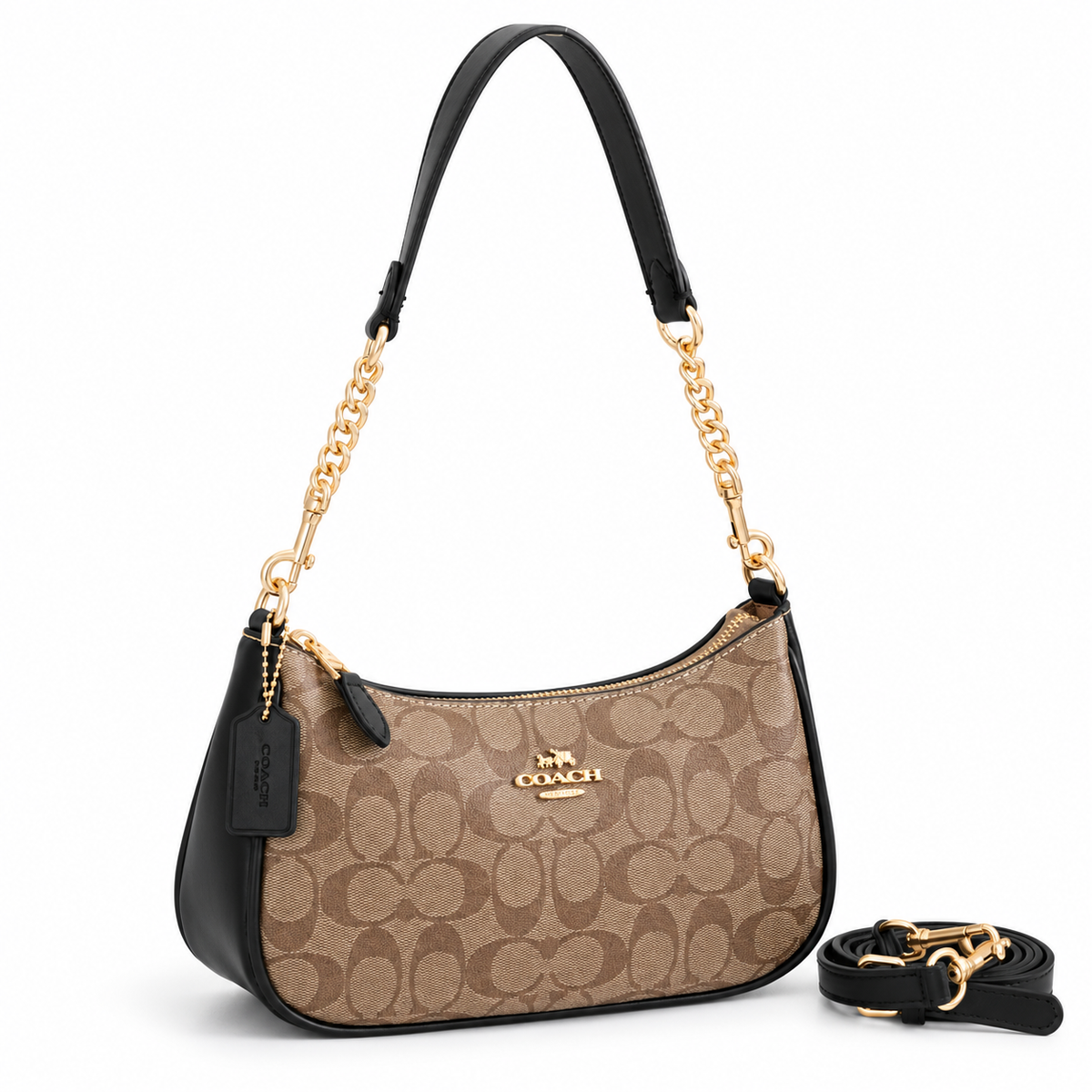 Coach Teri shoulder bag in Khaki/Black Signature on white background