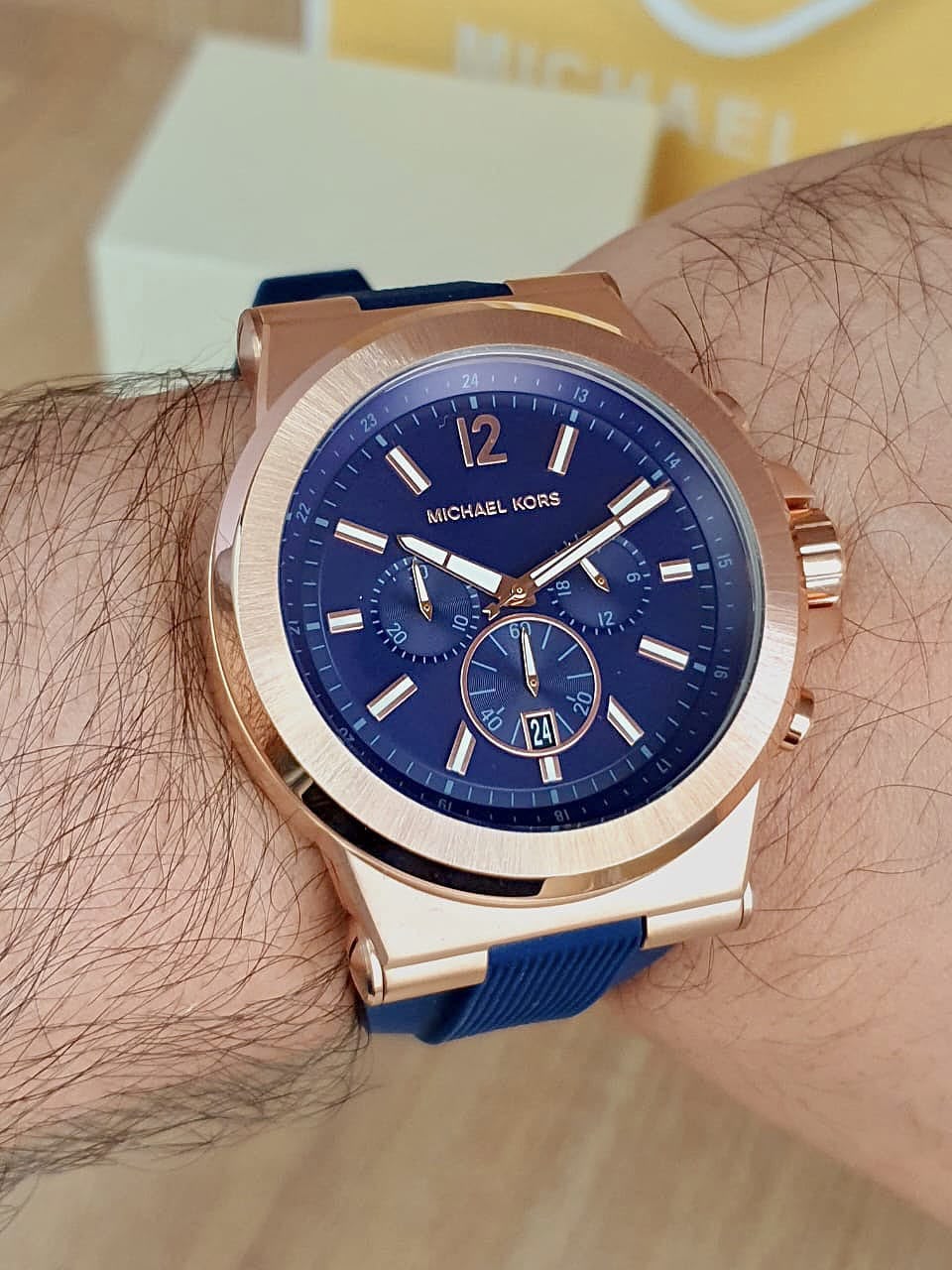 Michael Kors Dylan chronograph in rose gold and navy blue product photograph