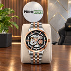 Rolex automatic skeleton watch in Silver Rose Gold and Black in the PrimePicks office