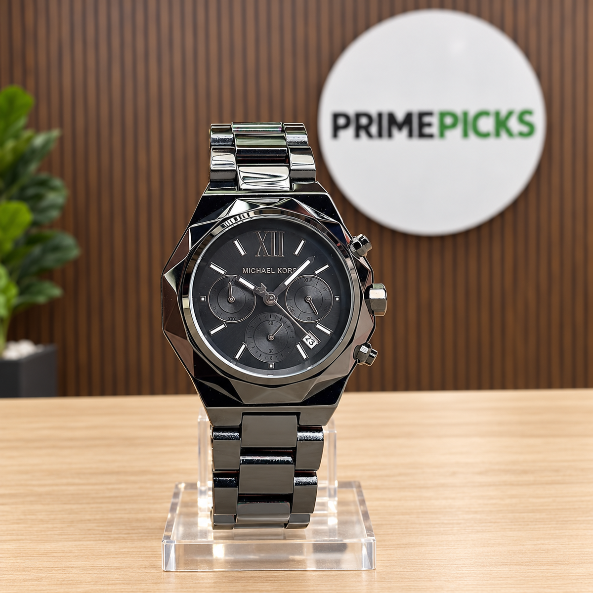 Gunmetal-tone Michael Kors black-dial watch in PrimePicks office