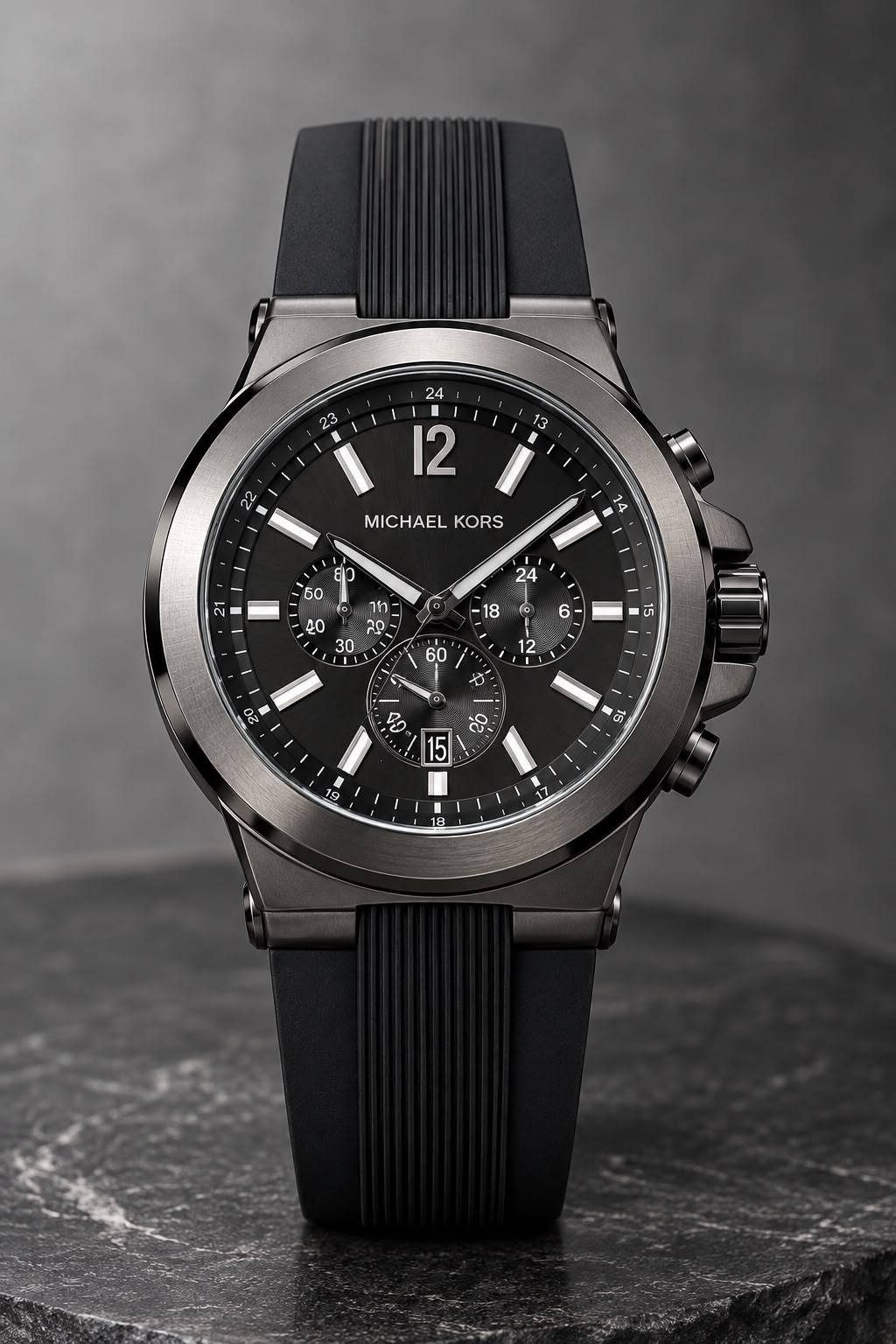 Michael Kors Dylan gunmetal chronograph included studio photograph
