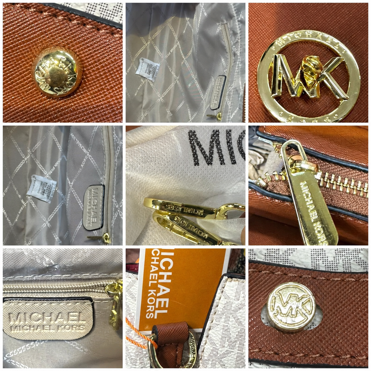 Carmen flap handbag hardware and interior detail collage