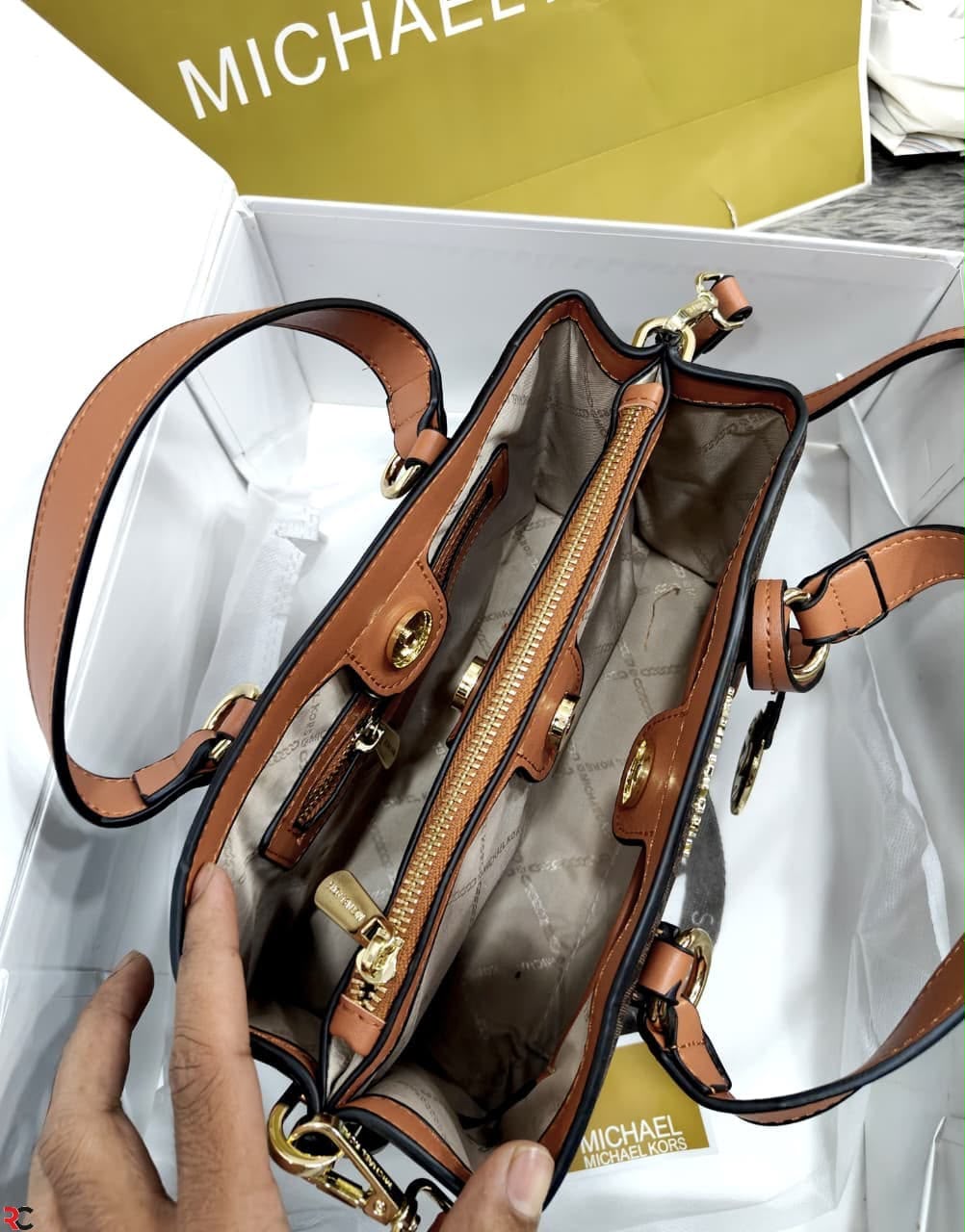 Michael Kors Emma Brown Signature handbag interior