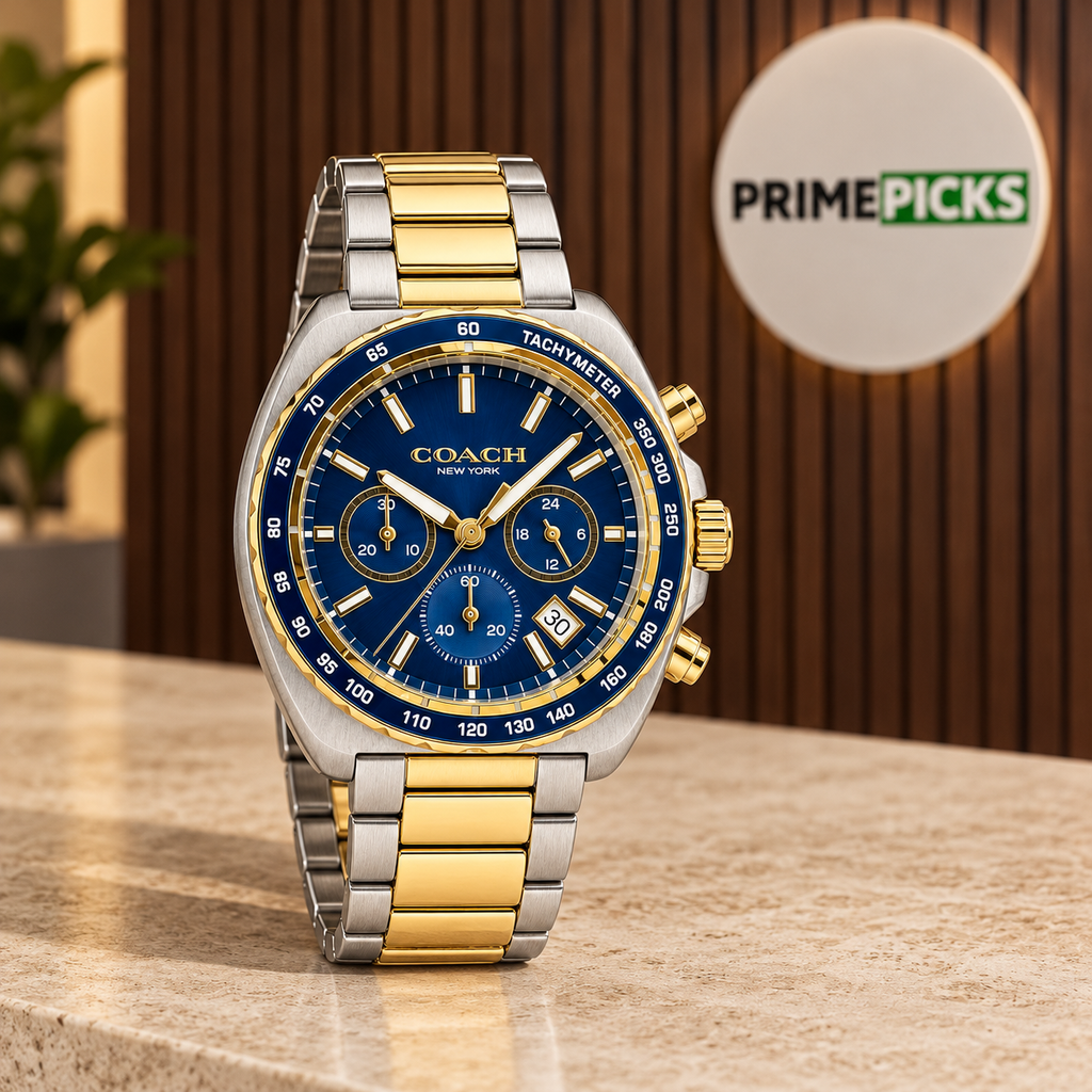 Coach Charter 14602738 two-tone blue dial watch in PrimePicks office setting