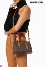 Michael Kors Emma Brown Signature handbag lifestyle view