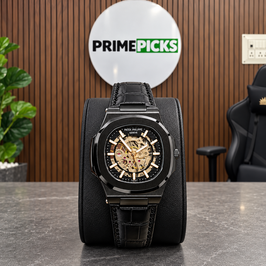Patek Philippe Nautilus-inspired automatic skeleton watch - Full Black - PrimePicks office