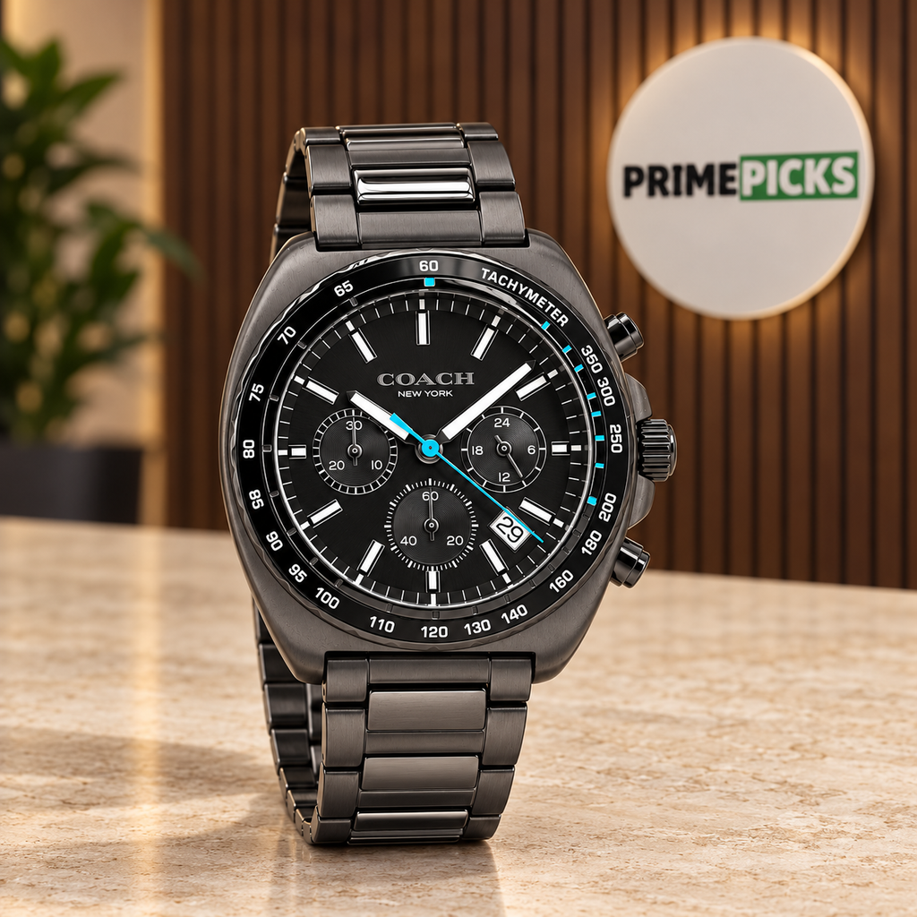 Coach Charter 14602738 gunmetal turquoise accent watch in PrimePicks office setting