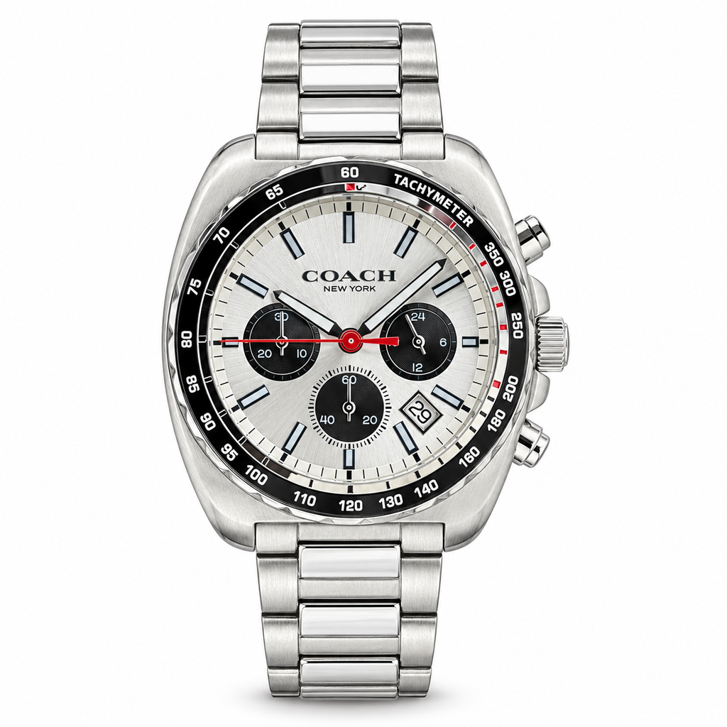 Coach Charter 14602738 silver watch with silver dial on white background