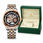 Silver Rose Gold and Black Rolex automatic skeleton watch with OG box