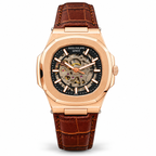 Patek Philippe Nautilus-inspired automatic skeleton watch - Rose Gold Black - white background