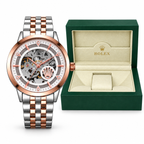 Silver Rose Gold and White Rolex automatic skeleton watch with OG box