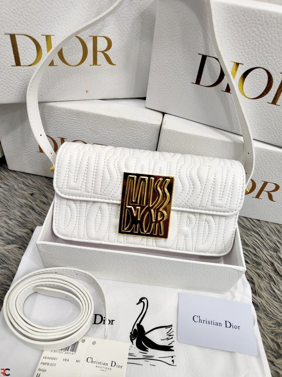 Christian Dior Flap Embossed Logo Shoulder Bag