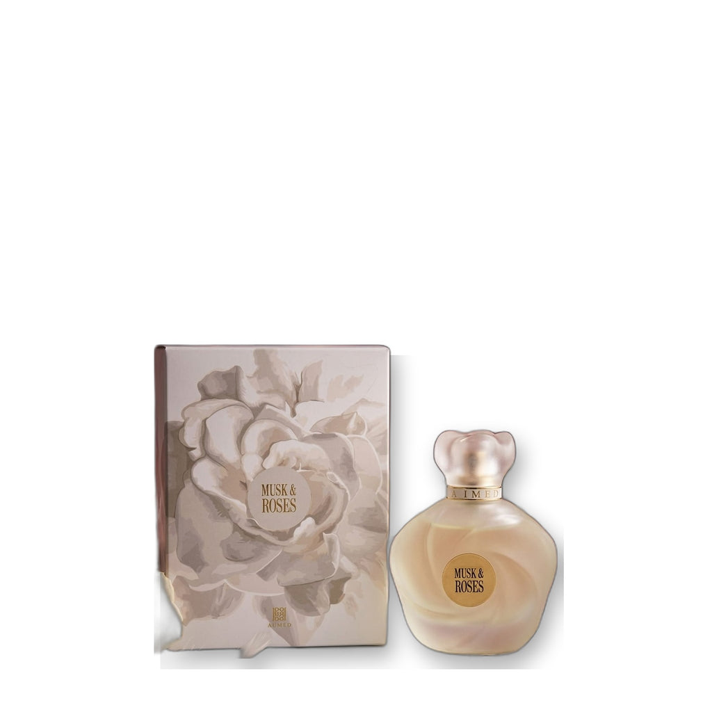 Ahmed Al Maghribi Musk & Roses Eau de Parfum on white background