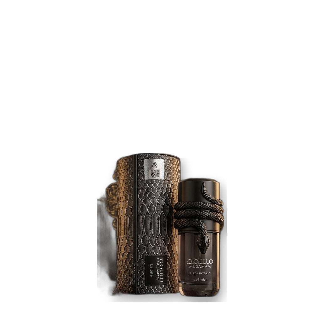 Lattafa Musamam Black Intense Eau de Parfum on white background