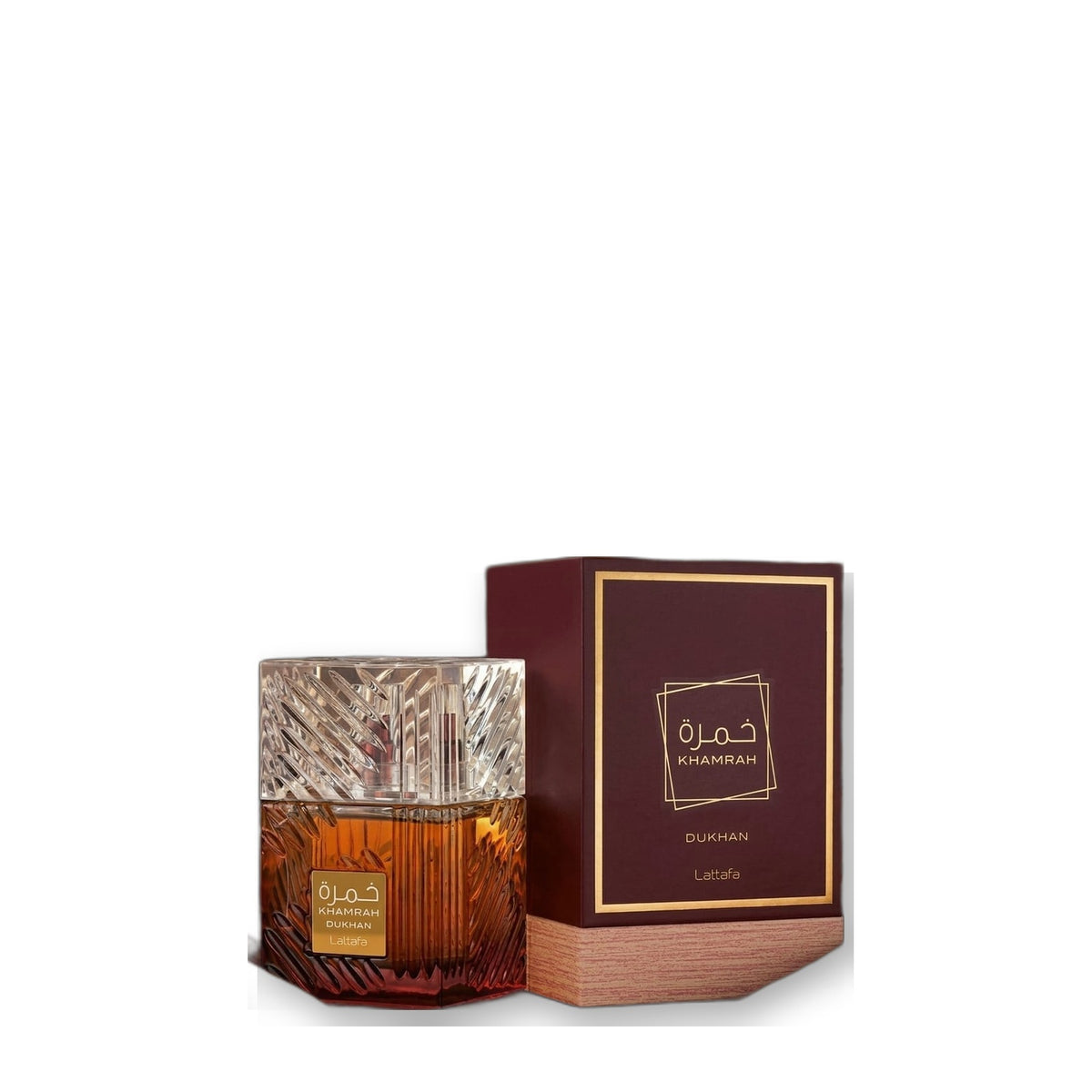 Lattafa Khamrah Dukhan Eau de Parfum on white background