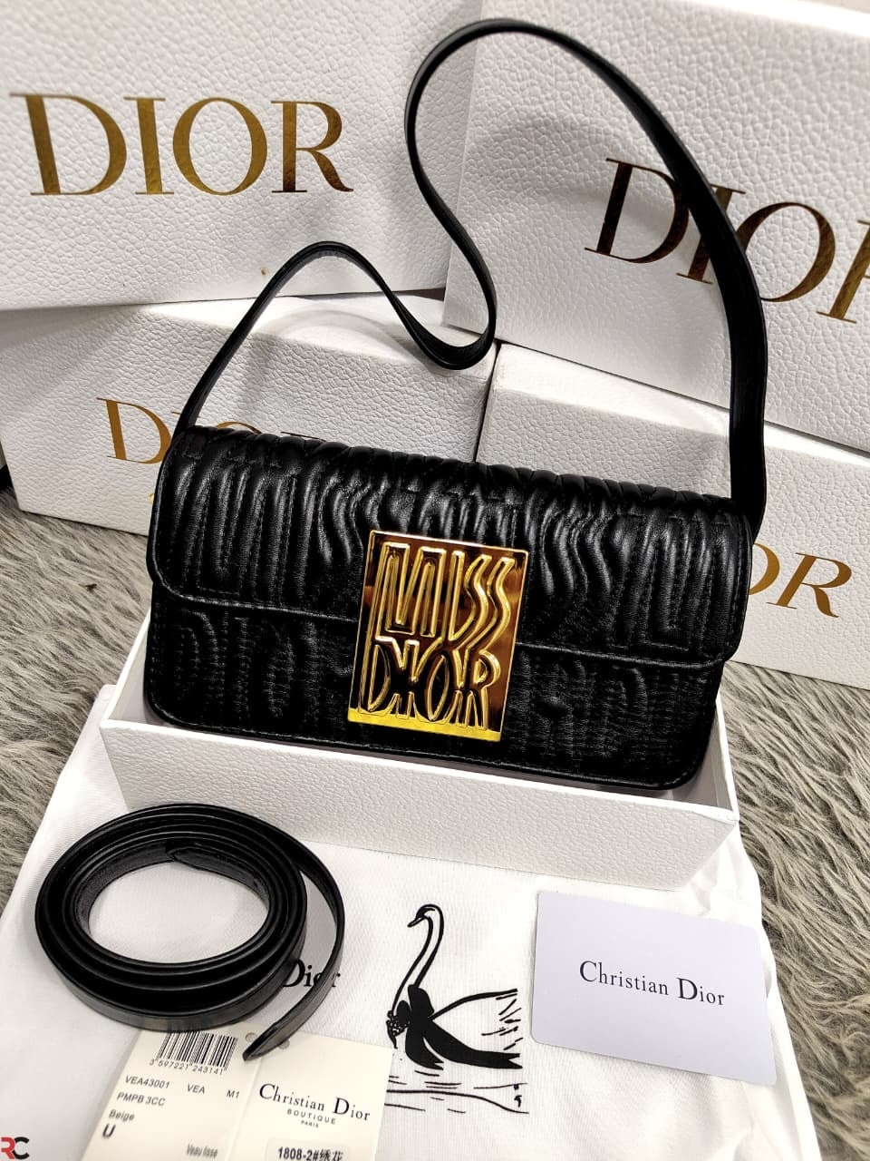 Christian Dior Flap Embossed Logo Shoulder Bag