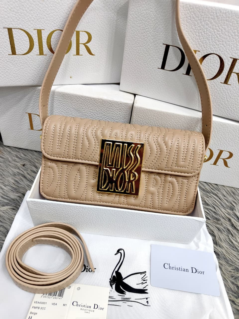 Christian Dior Flap Embossed Logo Shoulder Bag