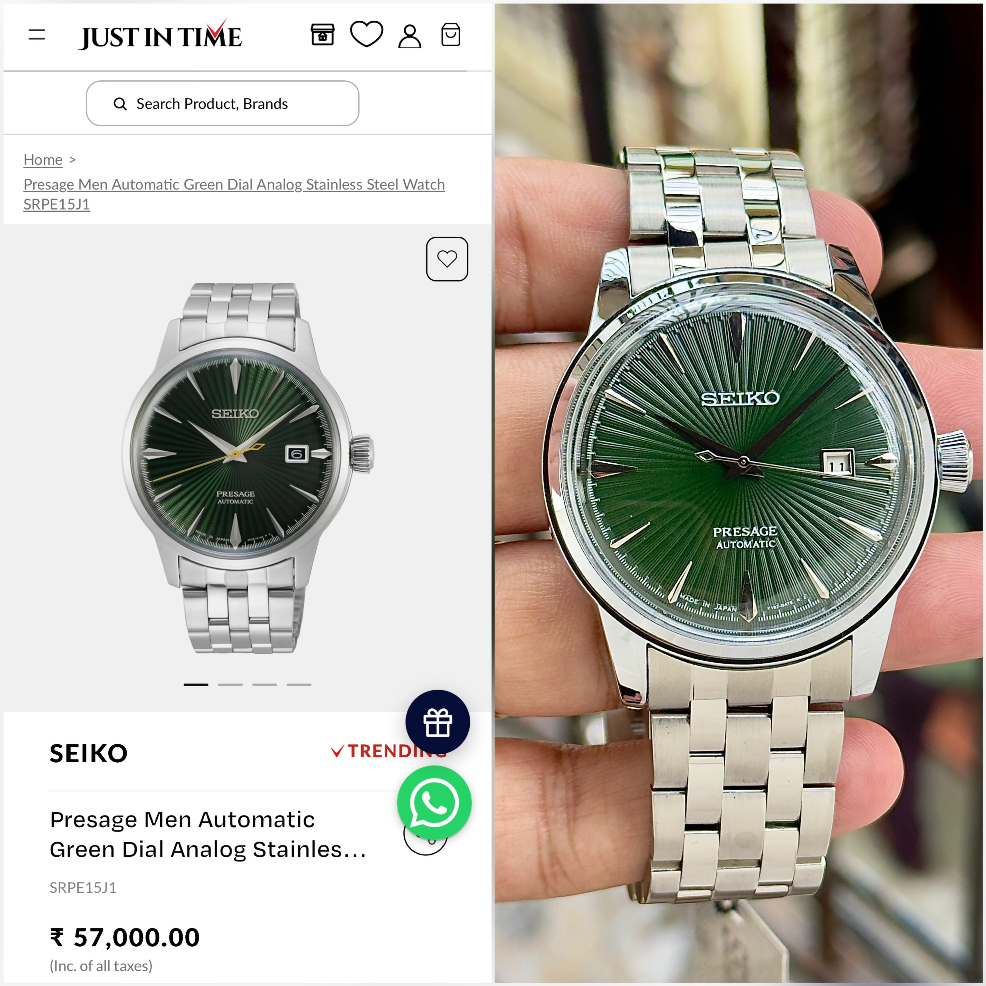 Seiko Presage SRPE15J1 Automatic Watch – Green Dial