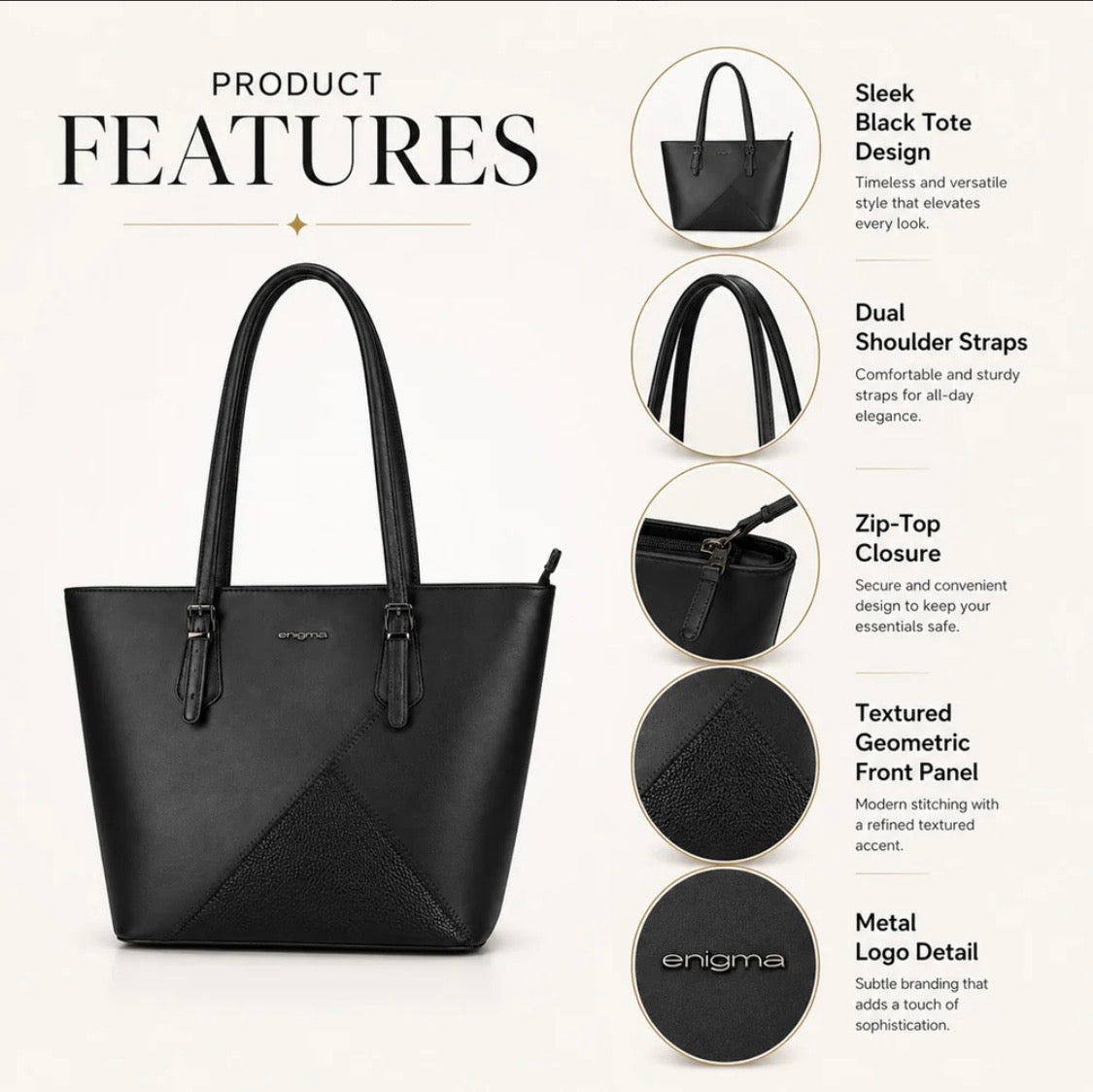 Black Enigma Dual Textured Handbag
