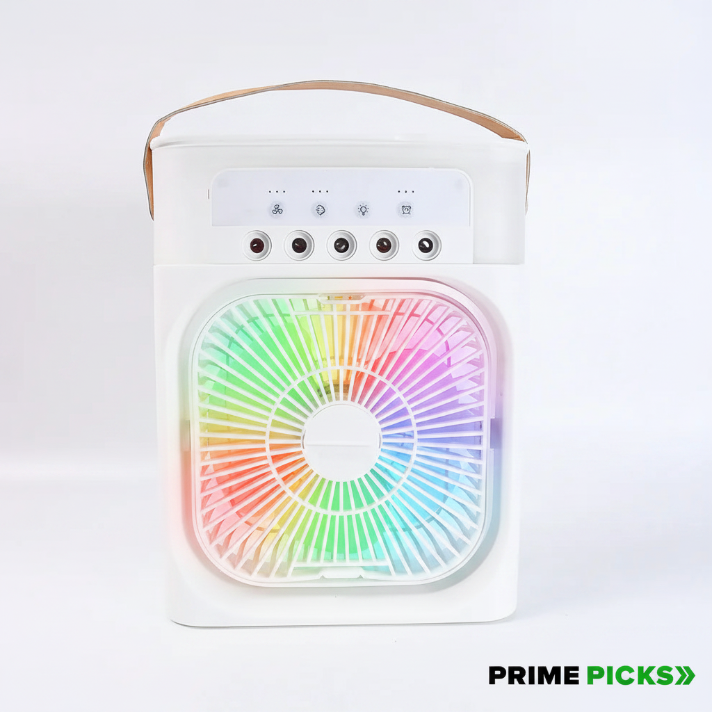 Primepicks Portable Air Cooler Fan with 7-Color Light – Personal AC Fan