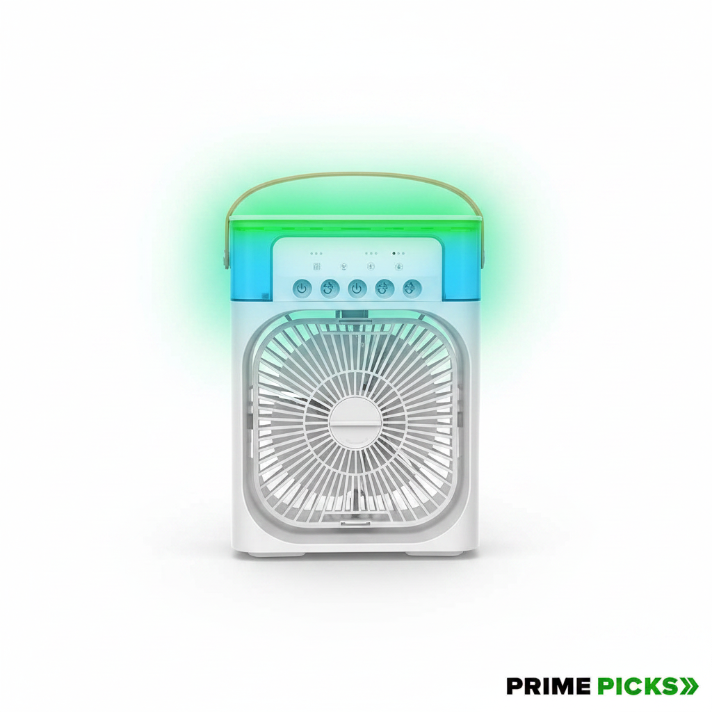 Primepicks Portable Air Cooler Fan with 7-Color Light – Personal AC Fan