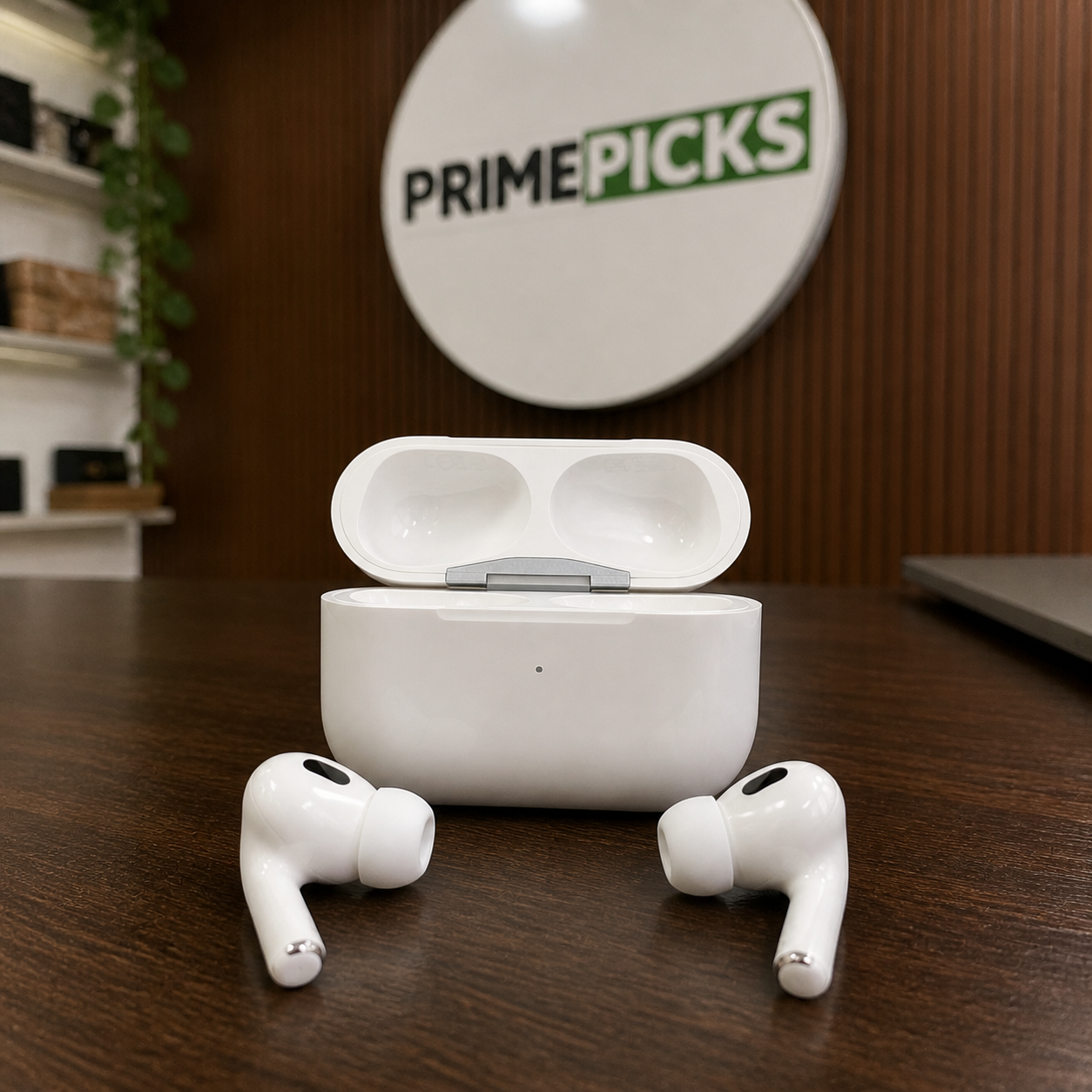 PrimePicks wireless earbuds in PrimePicks office setting