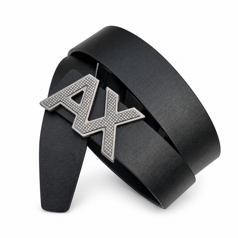 Armani Exchange Black AX Buckle Belt on white background