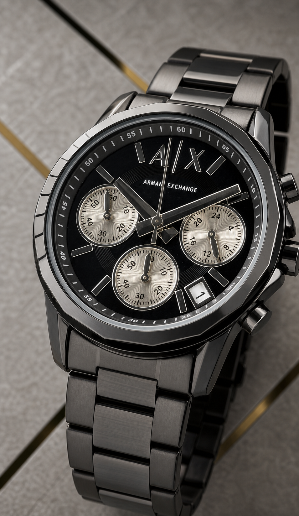Close product view of the Armani Exchange Chronograph dial