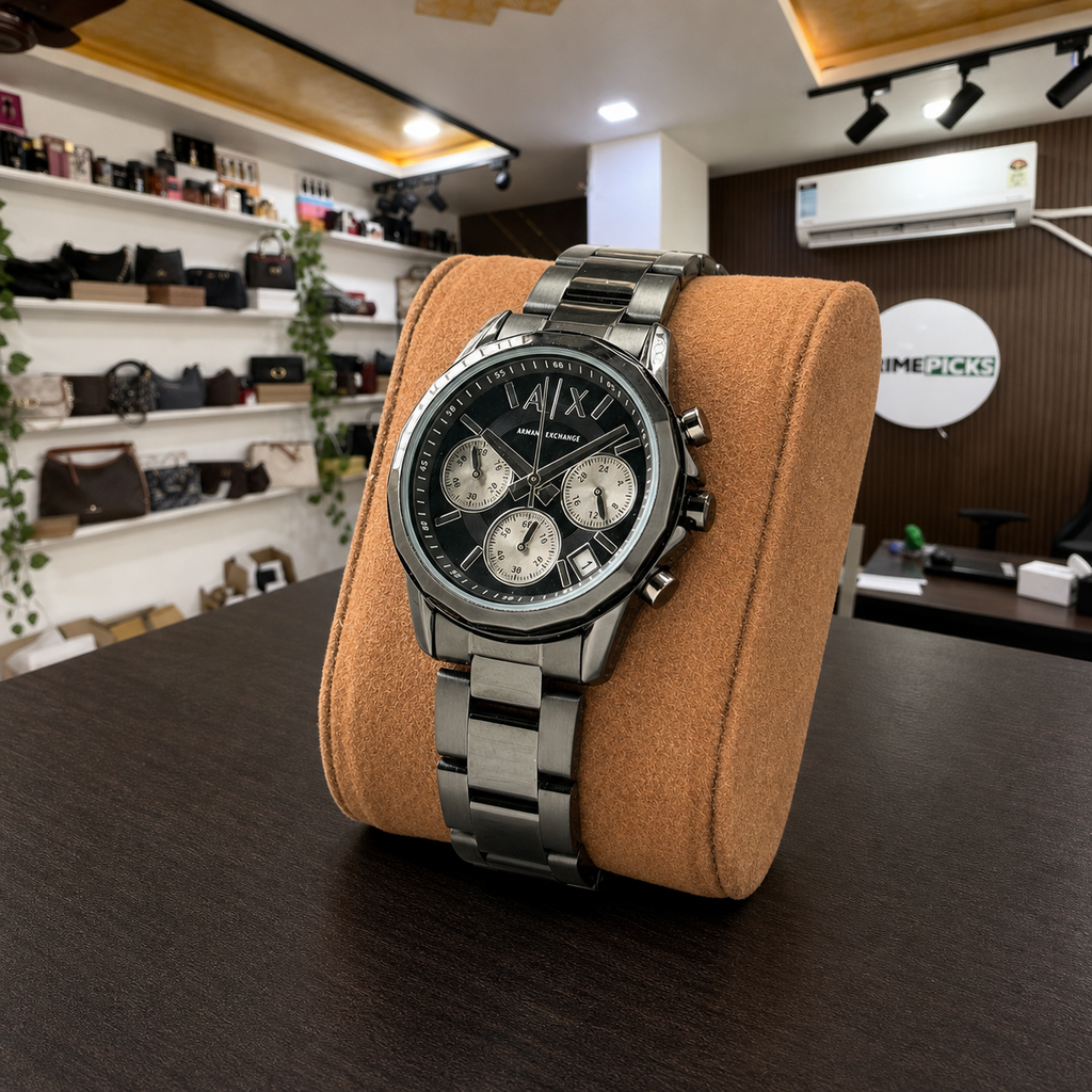 Three-quarter product view of the Armani Exchange Chronograph bracelet and case