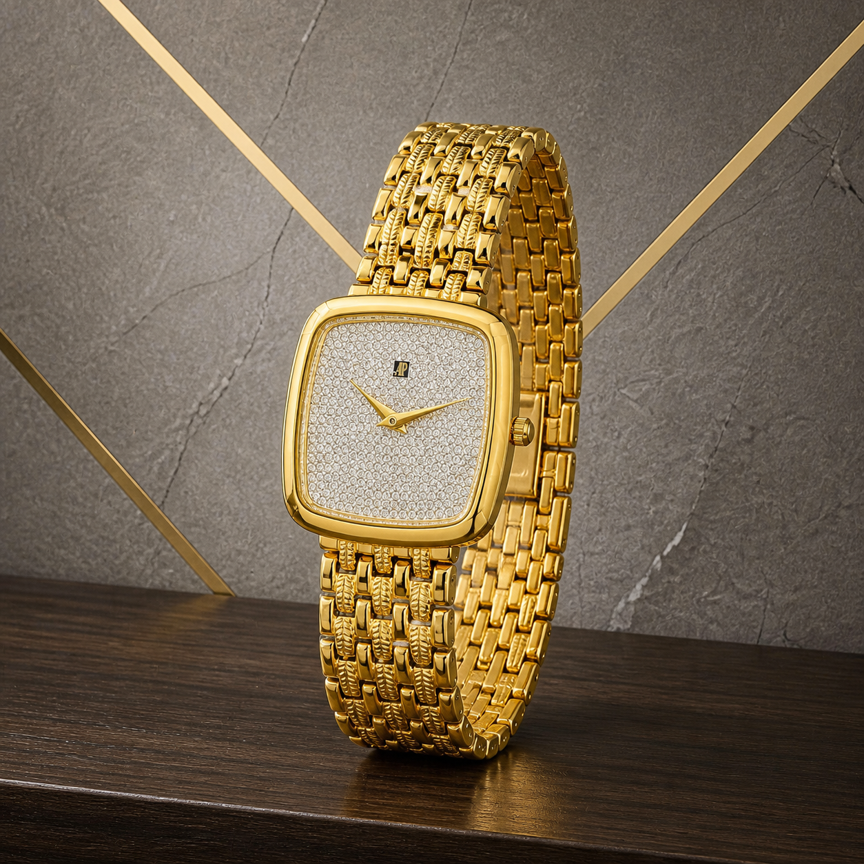 Gold Slim Edge crystal-dial watch on Primepicks geometric office wall
