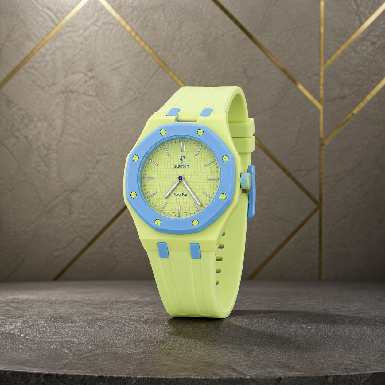 Audemars Piguet x Swatch Royal Pop watch three-quarter view