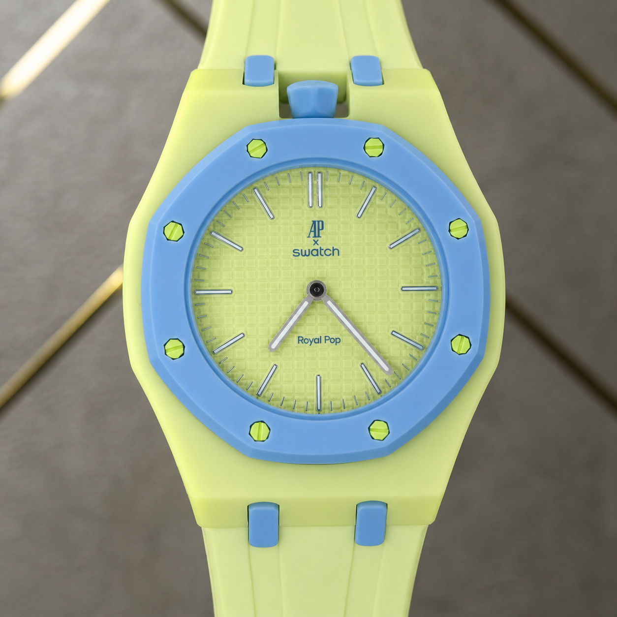 Audemars Piguet x Swatch Royal Pop dial and bezel macro