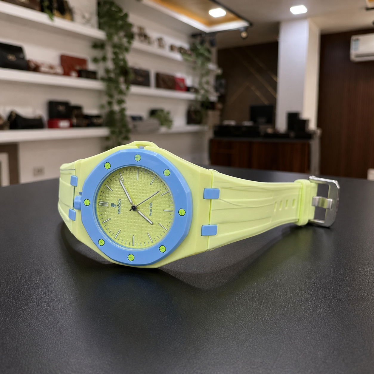 Audemars Piguet x Swatch Royal Pop watch open strap profile