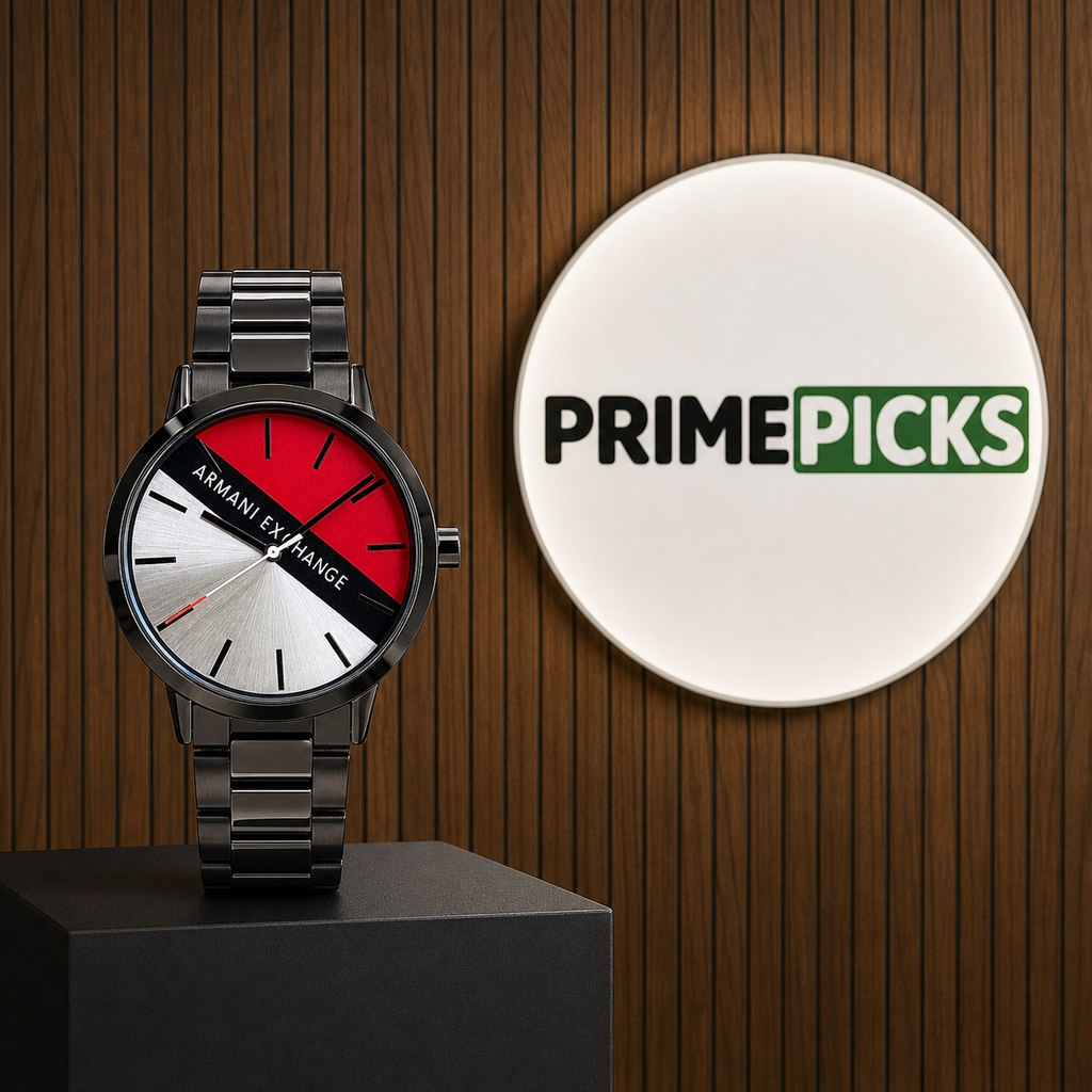 Armani Exchange AX2725 Cayde tri-color watch with Primepicks logo board
