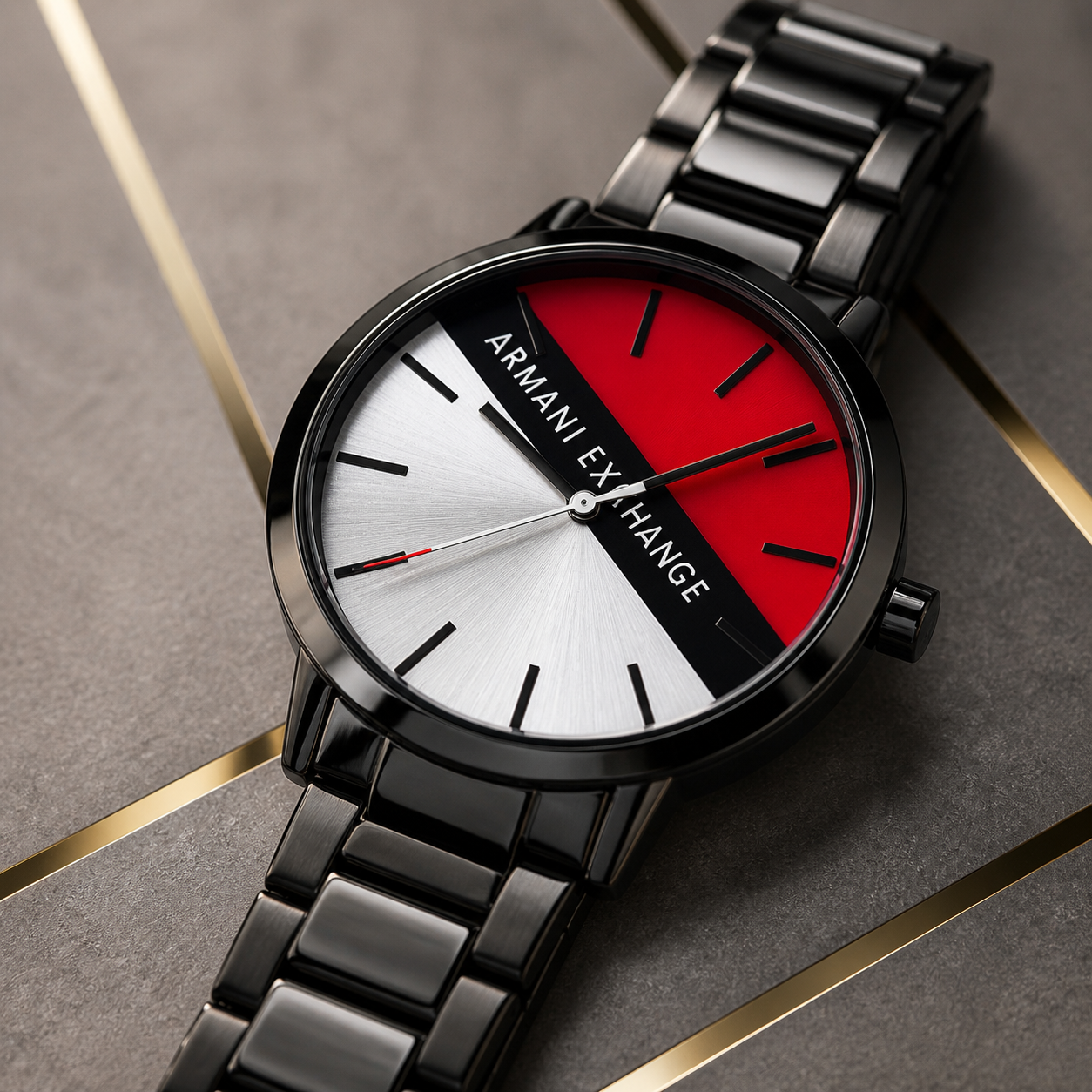 Armani Exchange AX2725 Cayde red silver and black dial close-up
