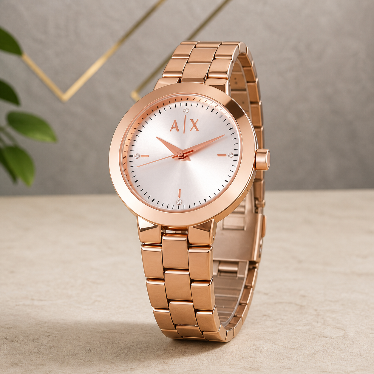 Rose-gold A|X-dial replica-style watch with pale dial