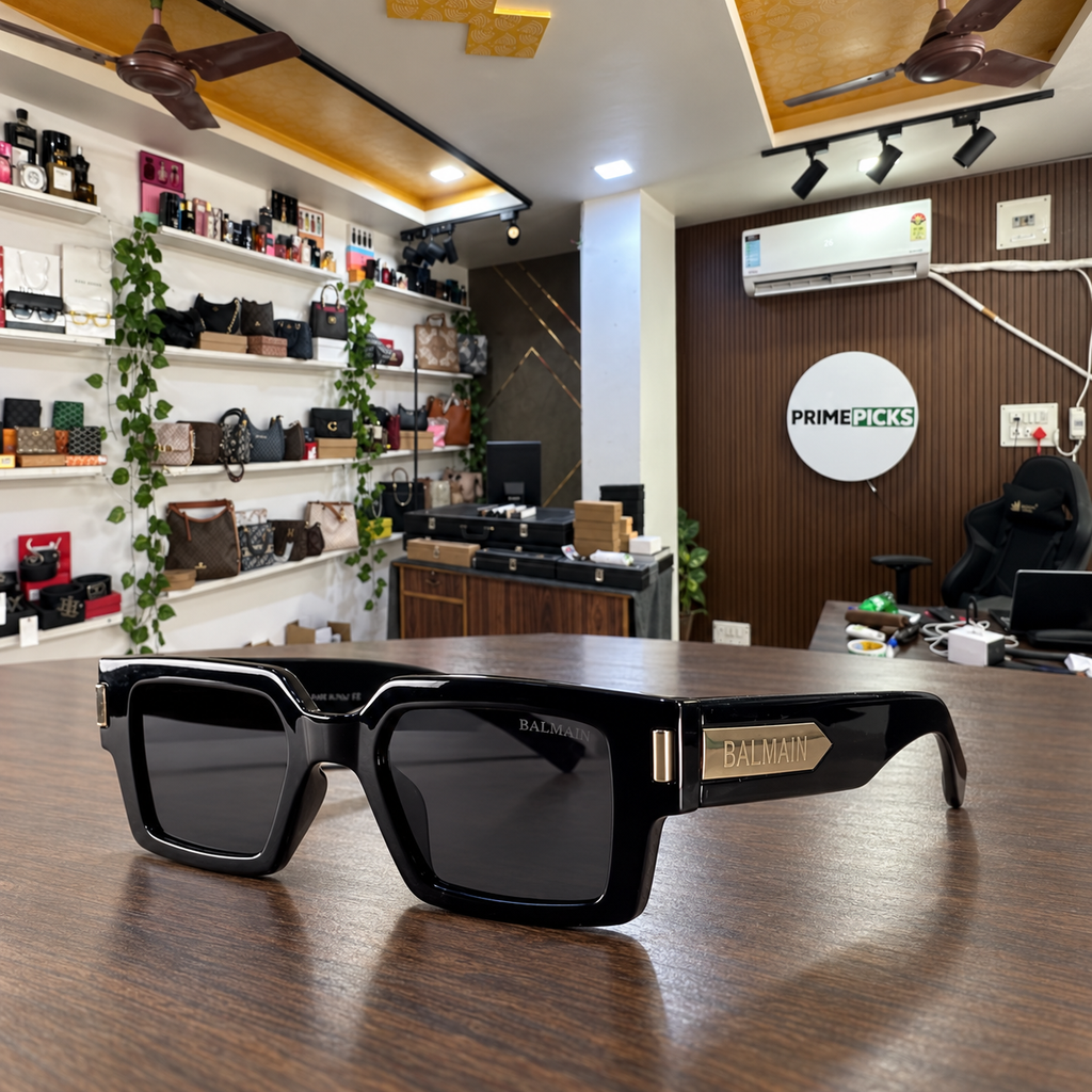 Balmain - Geometric Square Dark Lens - Sunglasses office-front view