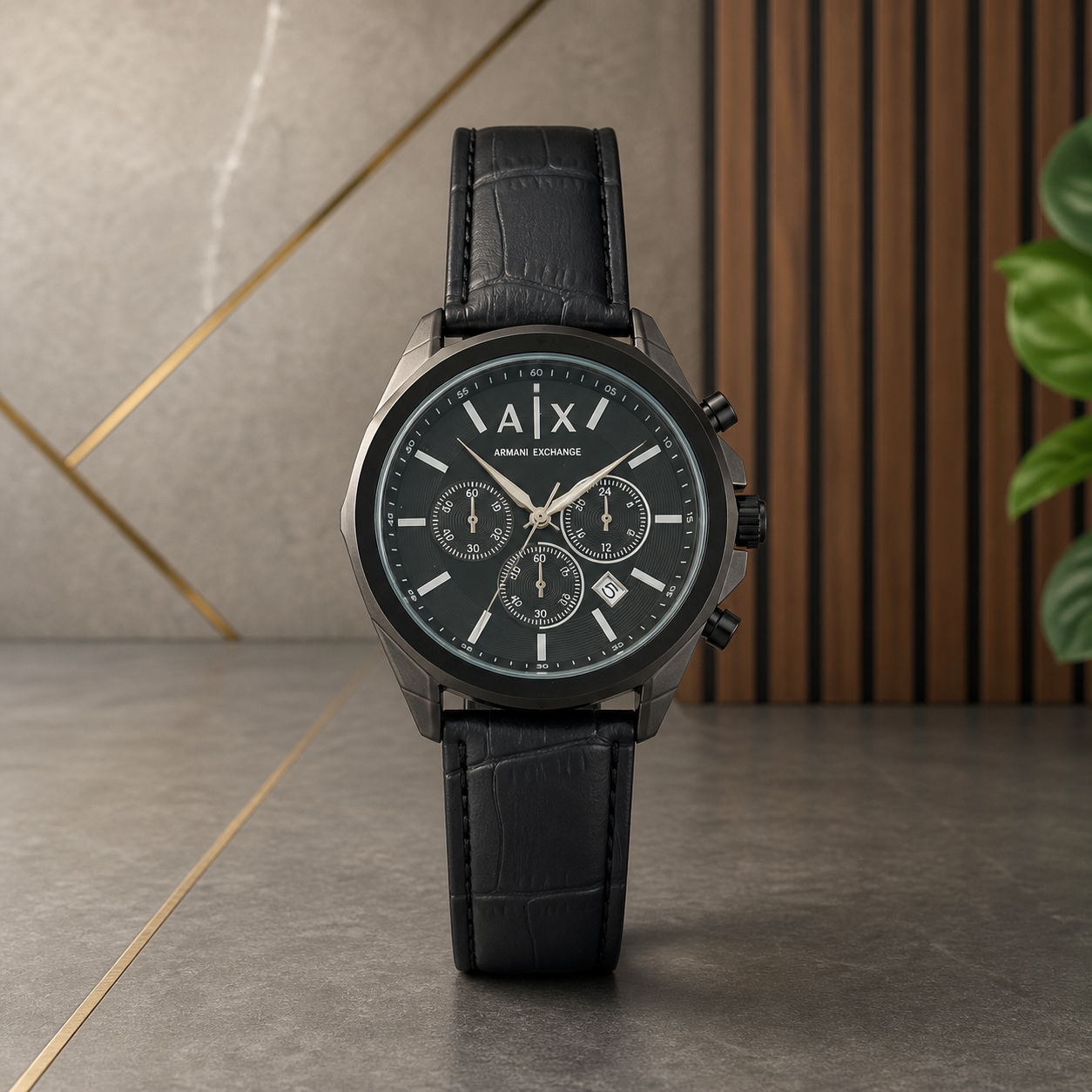 PrimePicks black three-register replica-style watch, front hero view