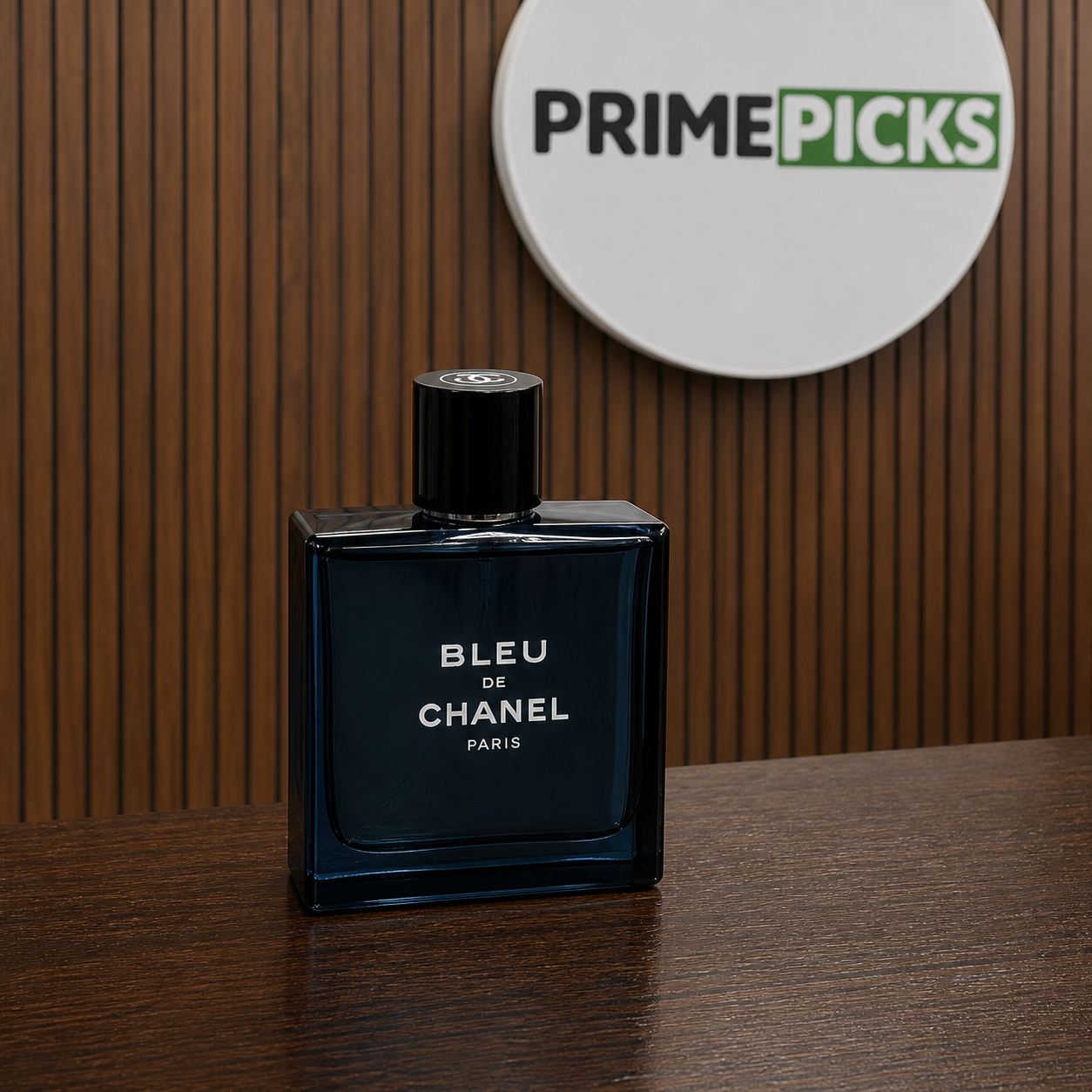 Bleu de Chanel perfume bottle at the PrimePicks office