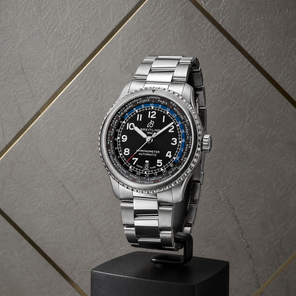 Breitling Aviator 8 B35 black world-time dial alternate angle