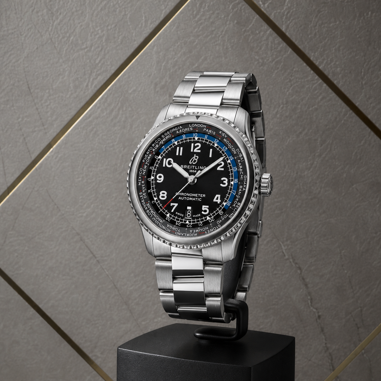 Breitling Aviator 8 B35 black world-time dial alternate angle