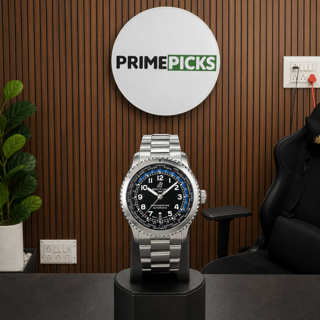 Breitling Aviator 8 B35 Unitime 43 watch hero in Primepicks office
