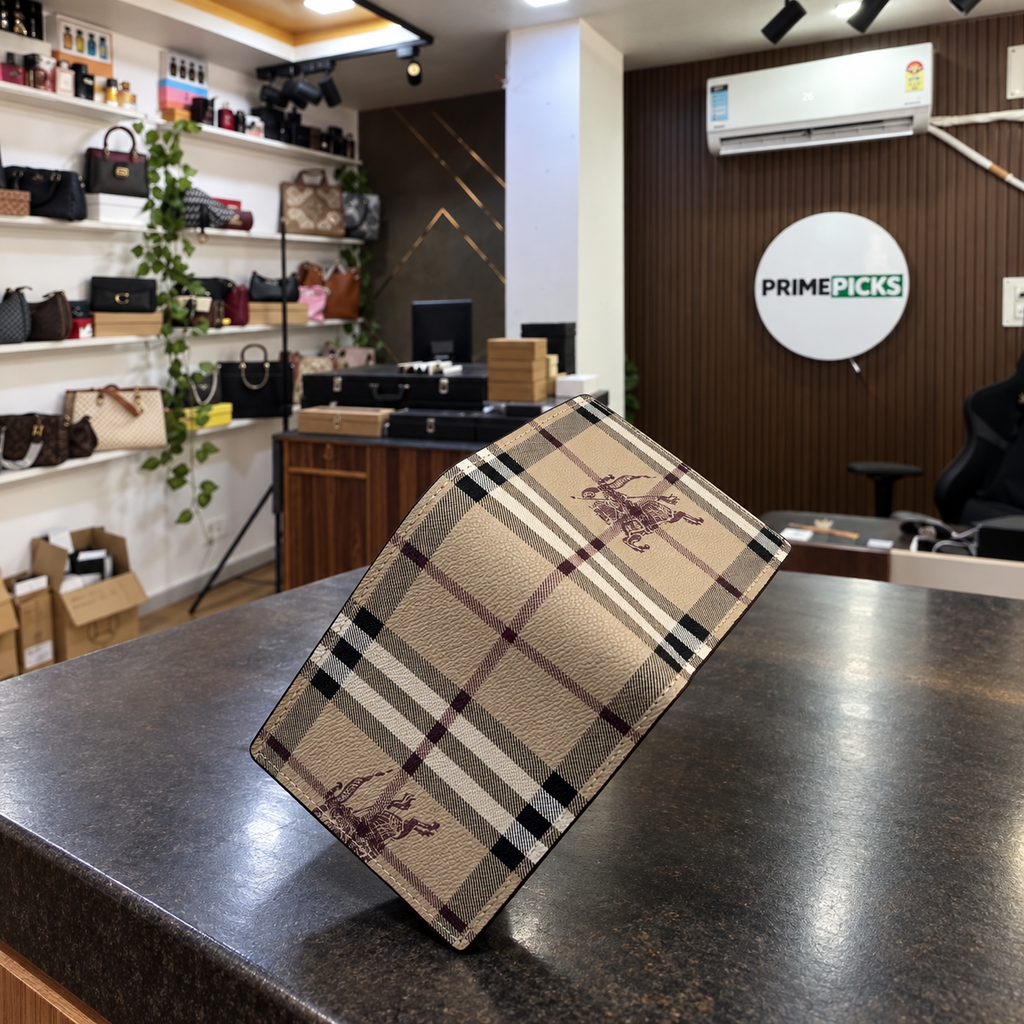 Burberry Beige Check Wallet at PrimePicks office