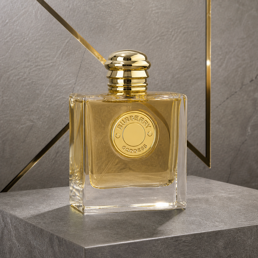 Burberry Goddess Eau de Parfum 100ml bottle against the PrimePicks stone wall