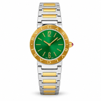 Bvlgari Bvlgari green-dial two-tone women’s watch on a pure white background